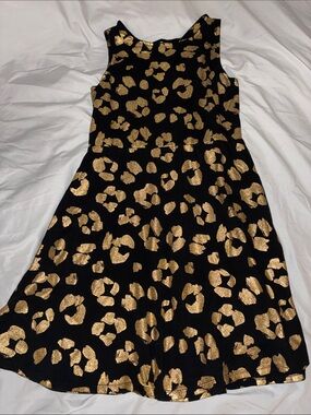 total girl Black Dress with Gold Metallic Leopard Spots